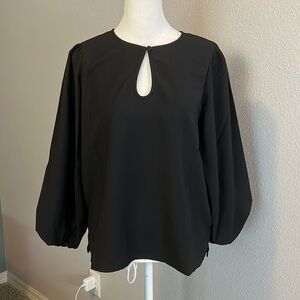 JCrew Puff Sleeve Satin Back Crepe Blouse Black Size Small Petite NWT